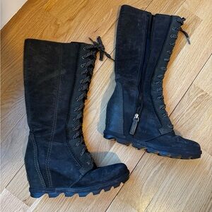 Sorel Joan of Arctic Wedge II Tall Boots - Black Suede - Size 8.5